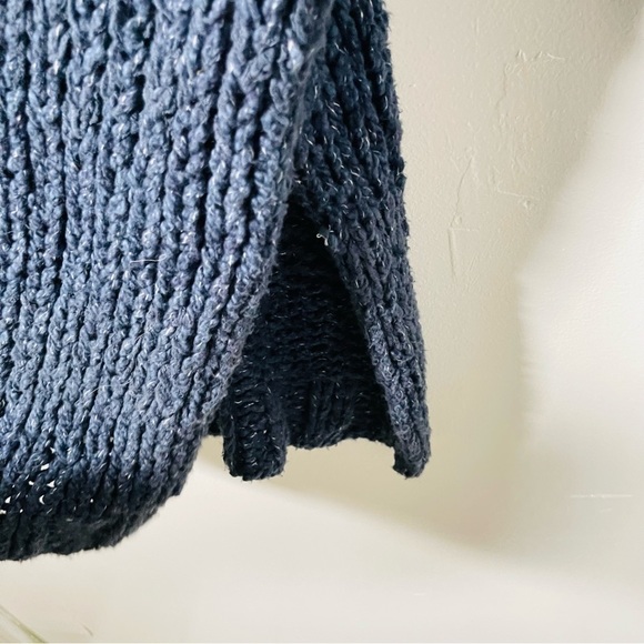 Free People Georgia V-Neck Chunky Knit Sweater in Blue Oversized Longline - Picture 5 of 11